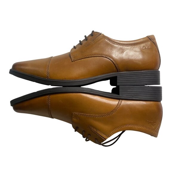 Clarks Tilden Cap Leather Oxford Dress Shoes Mens Size 11M Dark Tan Dress Shoe C - Picture 11 of 14